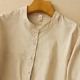 thumbnail image 4 of Annhoo Linen Shirts for Women Summer Spring Solid Color Crewneck Button Down Long Sleeve Tops Beach Clothes, 4 of 9