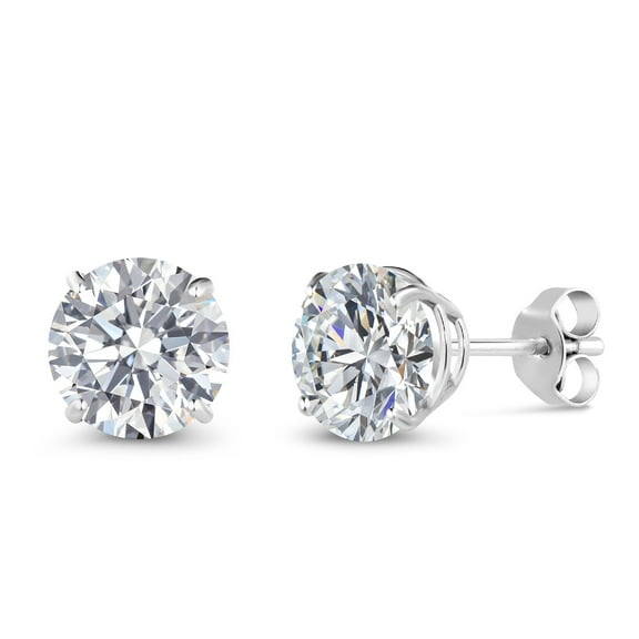 Gem Stone King 18K White Gold Lab Grown Diamond Earrings for Women | 1.48 Cttw | Gemstone April Birthstone | DEF Color | VVS-VS Clarity | Round 6MM