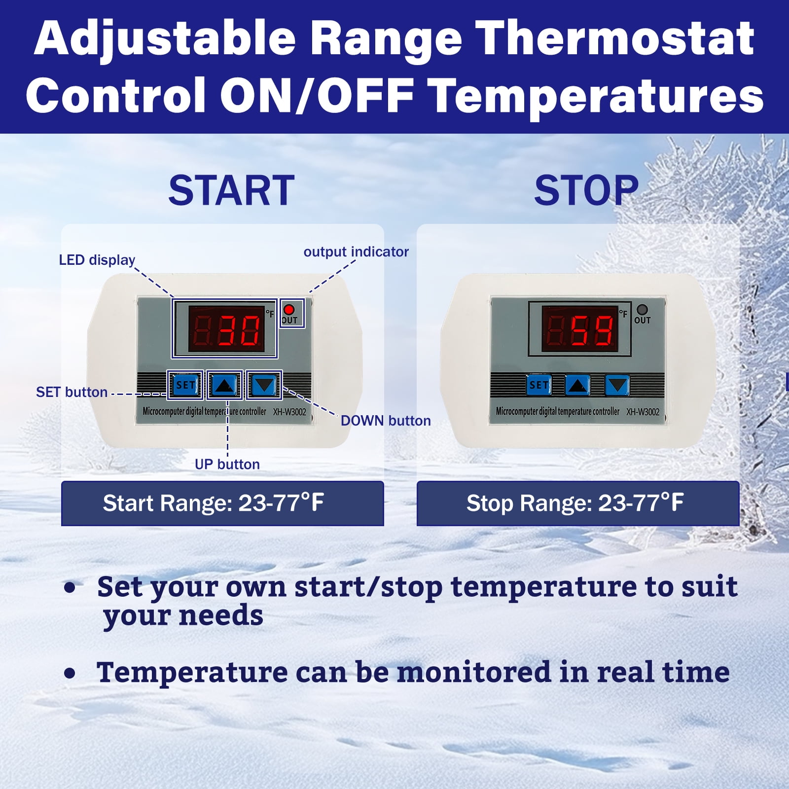 OEBLD Heated Water Hose for RV 50’, Replaceable Digital Display Thermostat, Freeze Protection Down to -45℉, Camper Garden Hose Heater