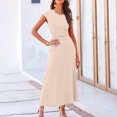 thumbnail image 4 of RFQWOVSR Women's Casual Knit Short Sleeve Crop Top High Waist Midi Skirt 2 Piece Set Elegant Summer Dress Outfit M, 4 of 5
