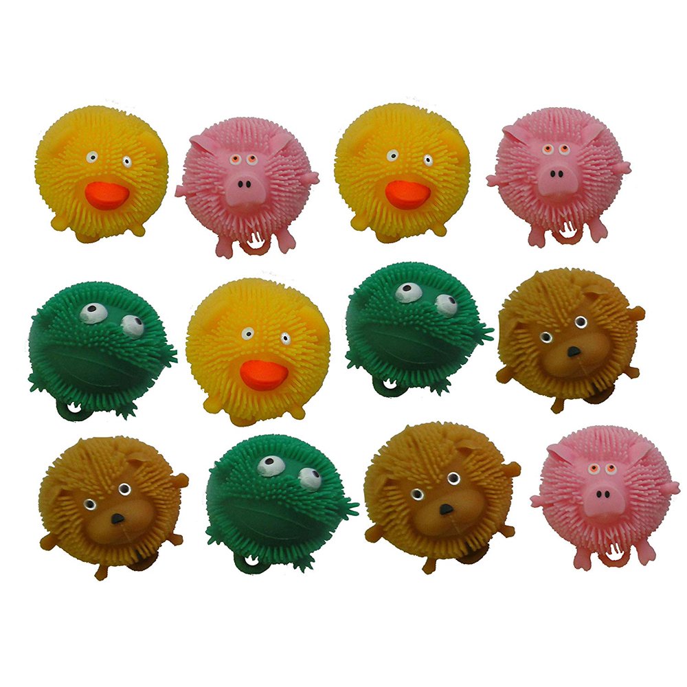 BULK SET OF 12 (3") Cute Mini Animal Puffer Balls Sensory Fidget