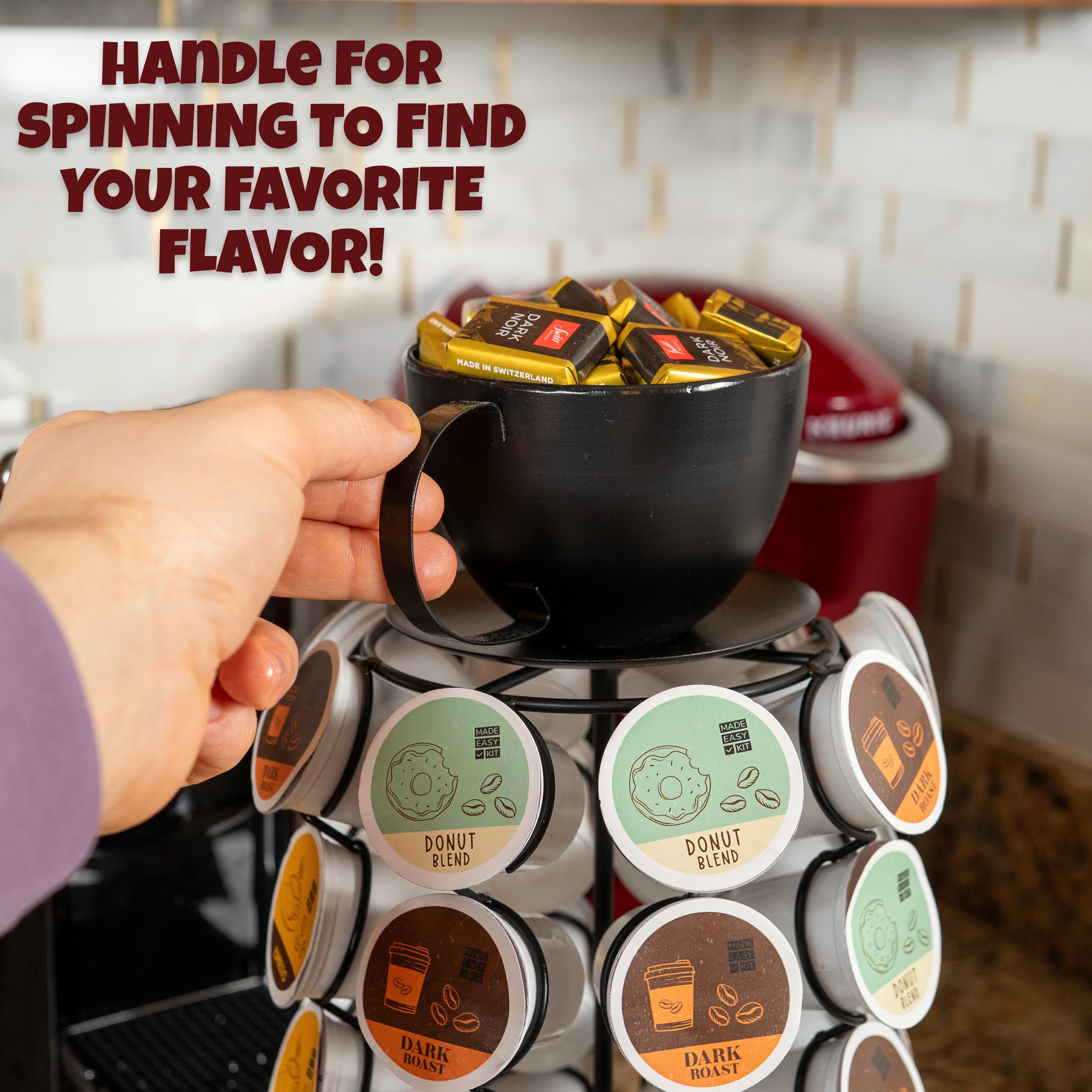 Made Easy Kit Carousel Coffee Pod Holder - Compatible with Keurig K-Pods K-Cups - Countertop 360 Spin Rack Storage Organizer - Metal Pre-Assembled Lazy Susan Revolving Base - Home, Kitchen, Office