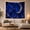 Trumpet Flowers, variant on Glowing Crescent Moon with Blue Blossoms Against a Navy Sky, Romantic Gothic for Celestial Lovers, Mystical Floral Art Decor, Mother's Day Gift, Tapestry Wall Hanging for Bedroom and Living Room