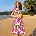 thumbnail image 4 of Vsdgher Robes Maxi Midi Décontractées à Fleurs Roses pour Femmes Été 2025 Manches Courtes Légères Col Rond Robe de Plage, 4 of 6