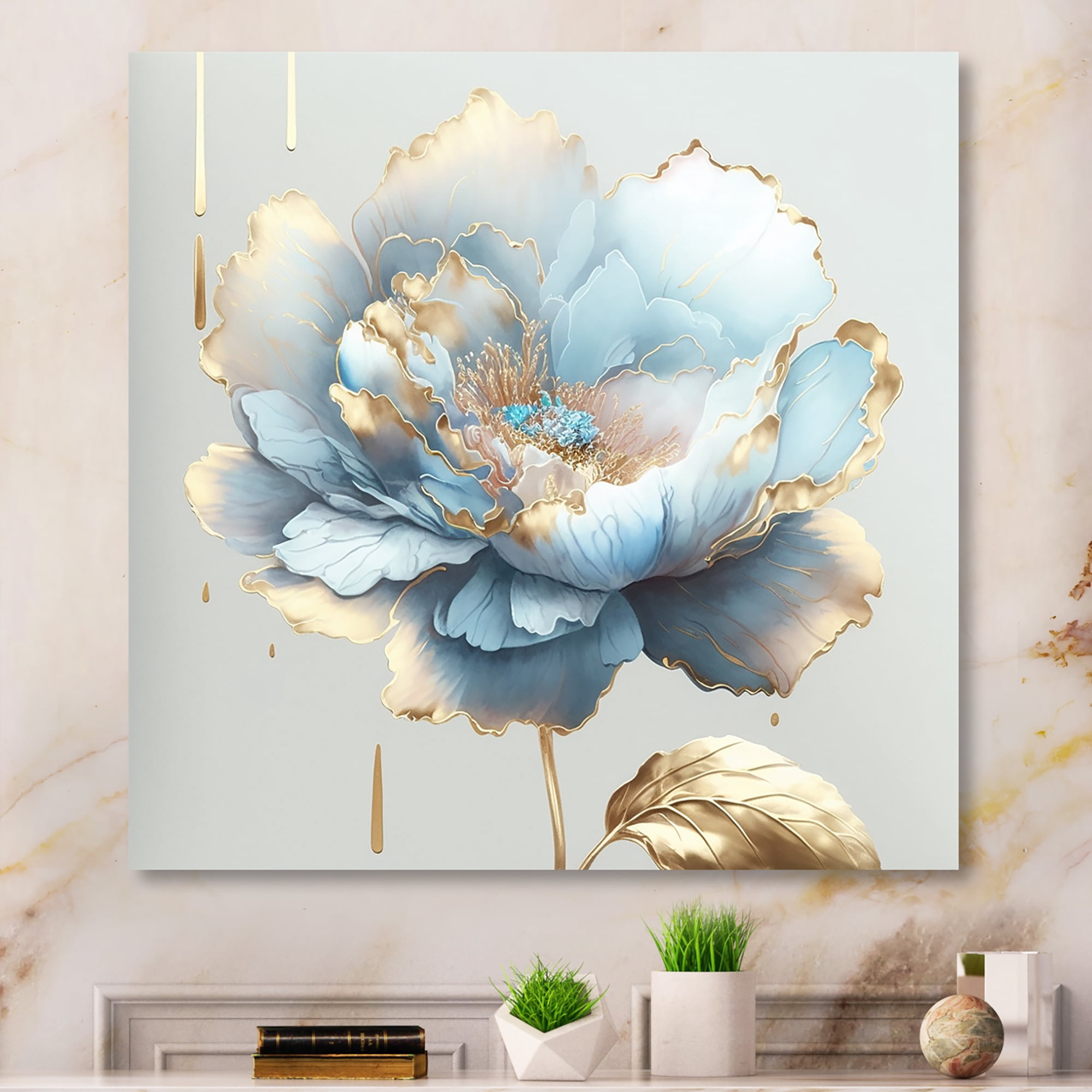 Designart Chic Blue Blooming Flower II Canvas Wall Art