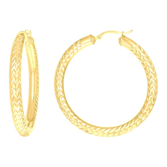 10k 10Kt Yellow Gold Womens Diamond-cut Round Tube Patterned Hoop Earrings 5mm-50