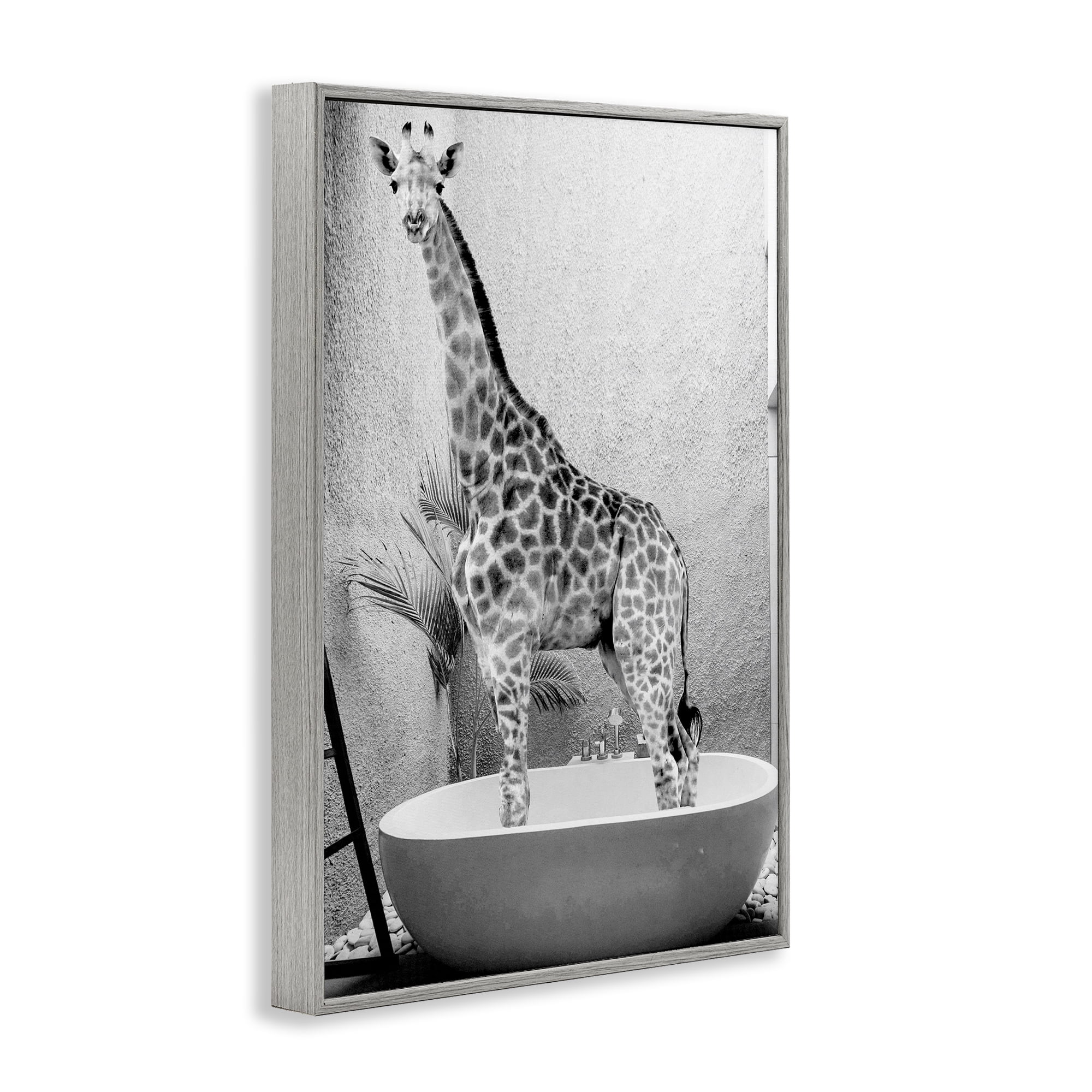 Stupell Industries Safari Bath Standing Tall Gray Framed Giclee Art, design by SD Graphics Studio