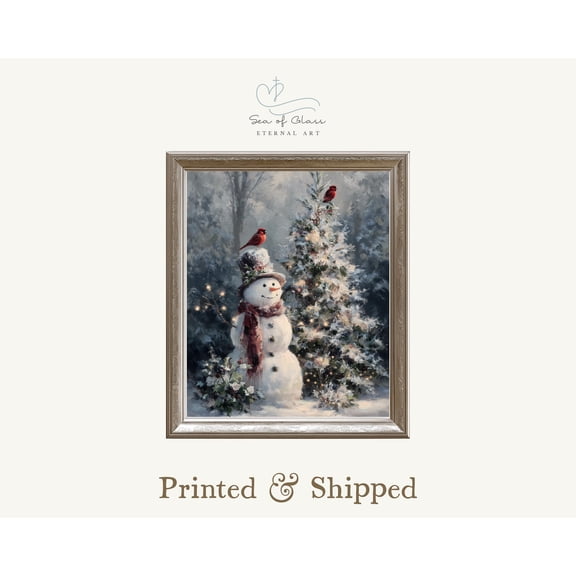 Snowman Wall Art Poster Print Poster, Traditional Print Poster, Winter Style, Decor,, Rusticdecor, Vintage-Inspired Art Warm Present Vintage UNFRAMED Poster Size 8x12