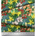thumbnail image 3 of Soimoi Green Velvet Fabric Leaves, & Lily Floral Print Fabric by the Yard 58 Inch Wide, 3 of 3