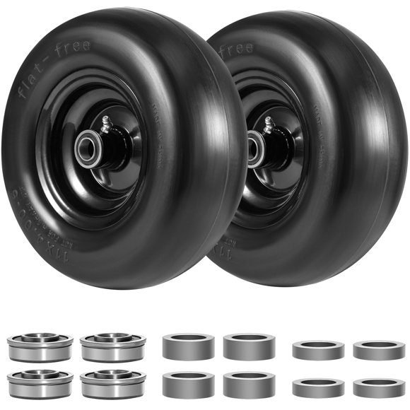Pneu de Tondeuse à Gazon 11x4.00-5 Pouces sur Roue Sans Plat 2 Pcs, Roulement 3/4 Pouces Ou 5/8 Pouces, Roue de Tondeuse Solide pour Usage Résidentiel et Commercial 3.4 Pouces