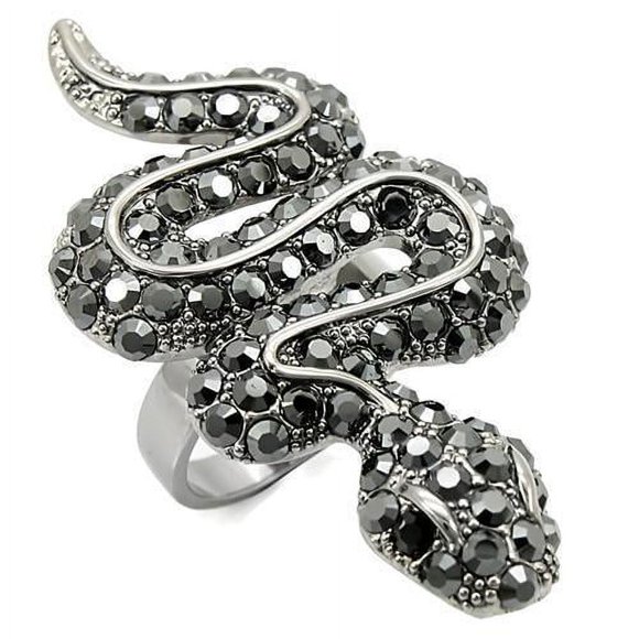 Ruthenium Brass Ring with Top Grade Crystal in Jet for Women Animals Theme Jet Stone Color Style 0W282 Size 9