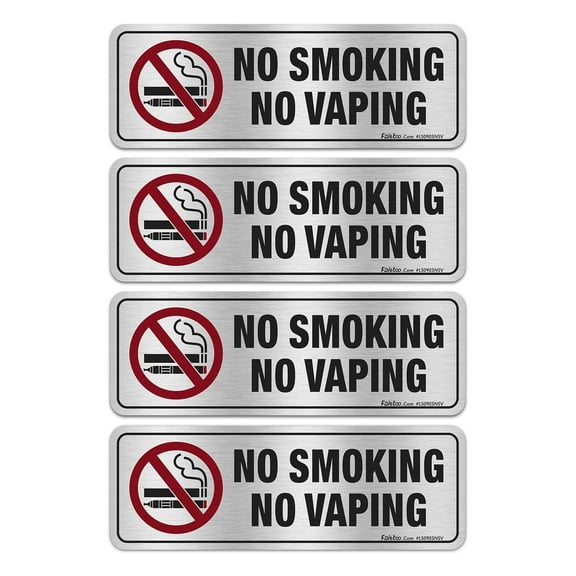 Faittoo No Smoking No Vaping Sign (4 pack) – 9 x 3 inches, Rust-Free Brushed Aluminum, Indoor/Outdoor Use – with Mounting Holes