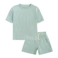 thumbnail image 2 of HVOBTTY Kid's Comfy Daily Pajama Set, Toddler Summer Outfit Sets, Kids Fashion Casual Soft Solid Color Round Neck Short Sleeve Top and Shorts 2 Piece Home Wear Outfits Sets Green, 6-7 Years, 2 of 4