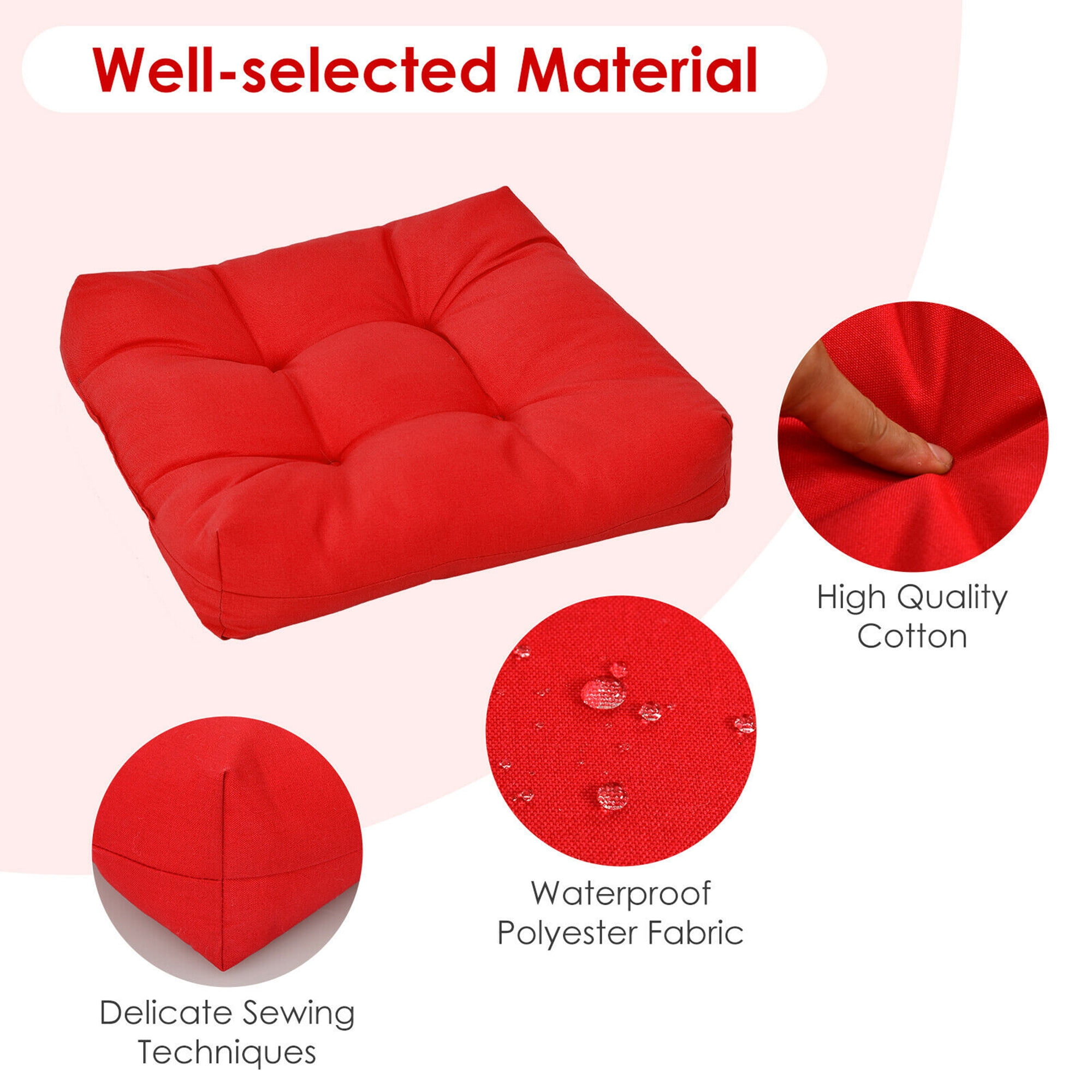 Gymax Set of 2 Square Seat Chair Cushion Pad Waterproof Indoor Outdoor Red