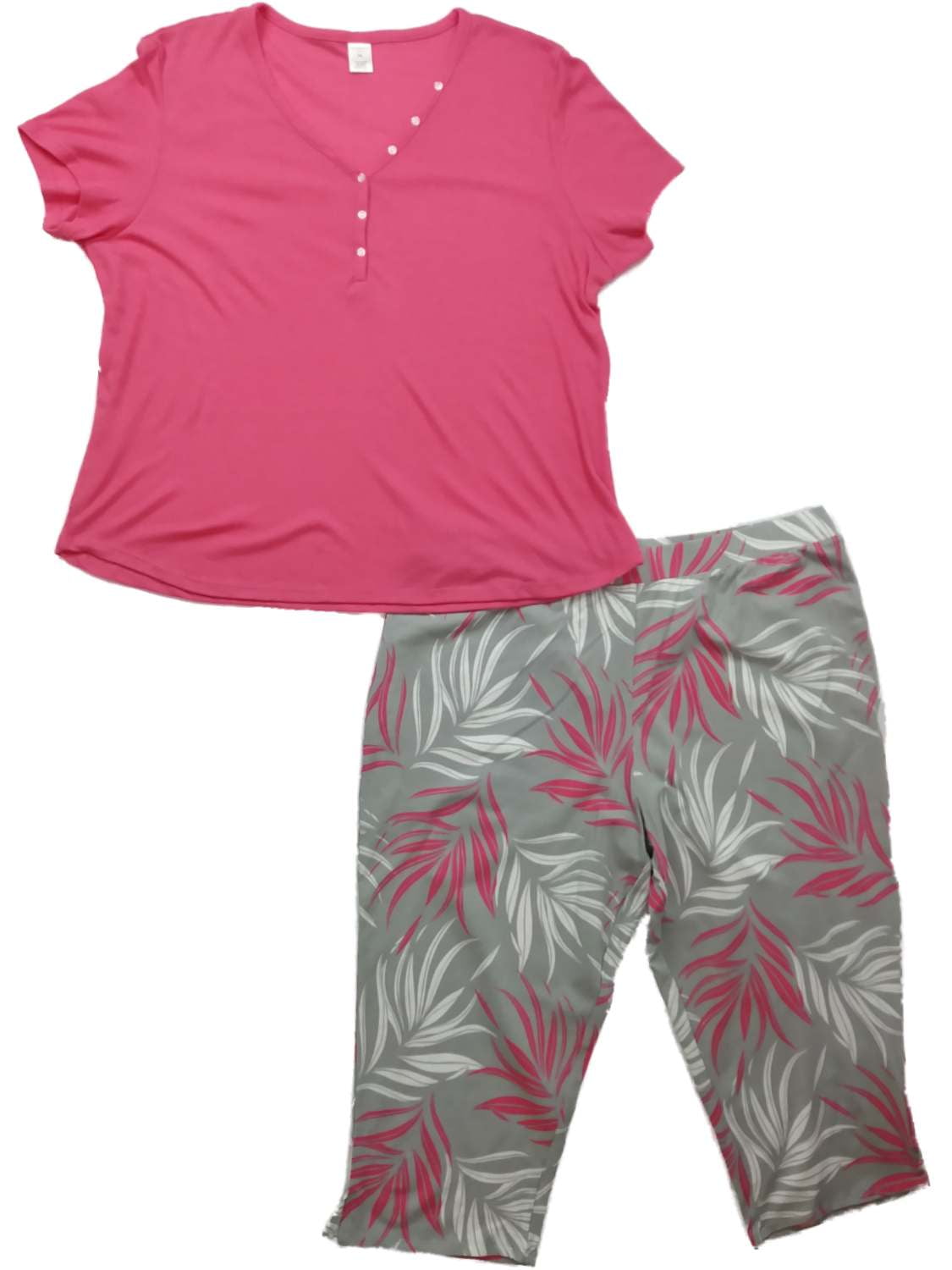 Liz Claiborne - Womens Hot Pink Gray & White Fern Leaf Pajamas Capri Sleep Set - Walmart.com 
