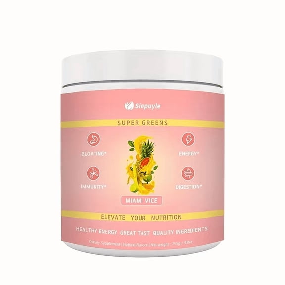 Super Greens Powder - Miami Vice Flavor - Supports Energy, Digestion, Immunity & Bloating Relief - 9oz (255g) - Natural, Great-Tasting Daily Greens Supplement