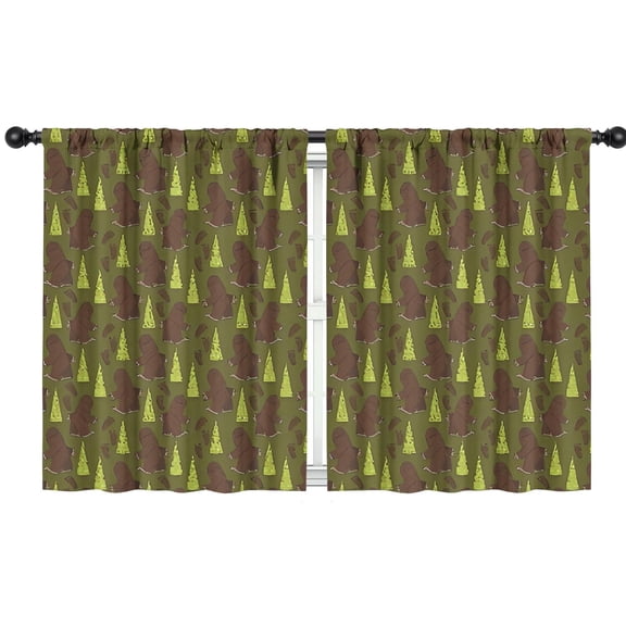 Blackout Kids Curtains,Green Bigfoot and Tree Pattern Childrens Insulated Curtains Set Of 2,Bedroom Essentials,Toddler Room Decor 42x54in(106x137cm)