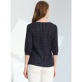 thumbnail image 4 of INSPIRE CHIC Women's Half Sleeve Plaid Button Cuff Puff Sleeve V Neck Blouse, 4 of 5