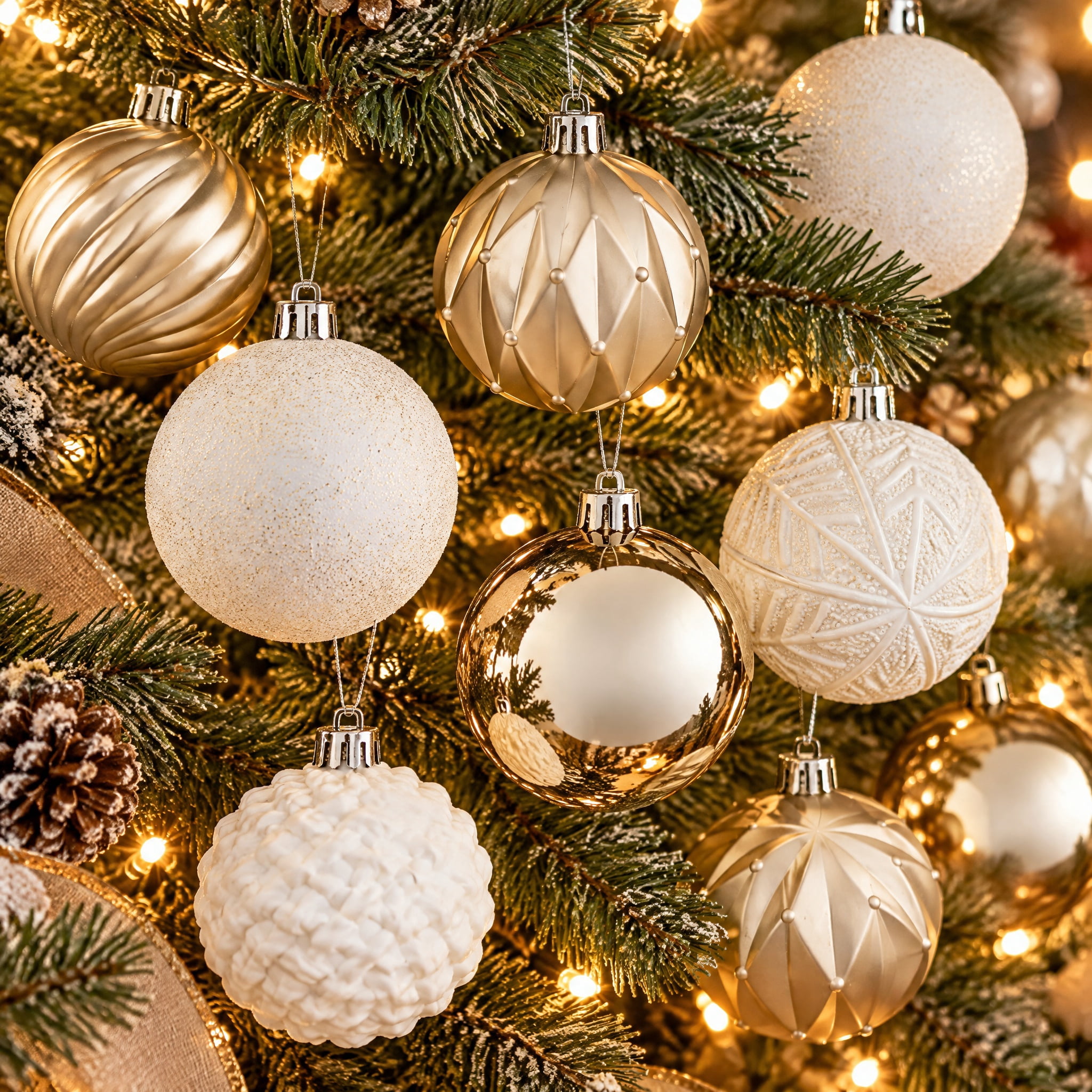 24-Count Champagne and Cream Ball Shatterproof Christmas Ornaments, 2.8", by Holiday Time
