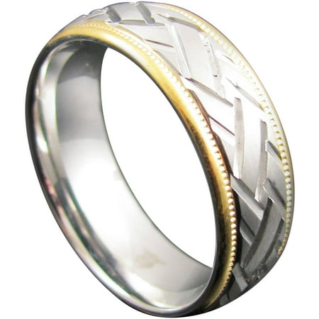 Gold-Plated Stainless Steel Diamond-Cut Ring