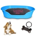 thumbnail image 1 of KE WOOW Cama Chica modelo premium para Perro, Gato, Conejo y otras Mascotas, Cesta de Plástico, Incluye Colchón Doble Cara con funda, lavable y Placa de Identificacion Personalizados, Color Azul KE WOOW Cama Plana con colchón personalizado, Chica, 1 of 10