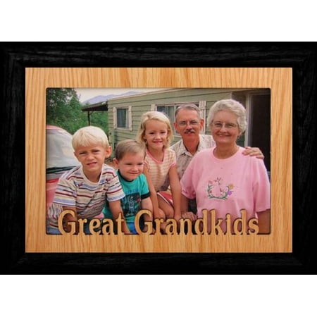 Black Laser Cut 5X7 Jumbo ~ Great Grandkids ~ Landscape Picture Frame ~ Laser Cut Oak Veneer With Black Frame ()