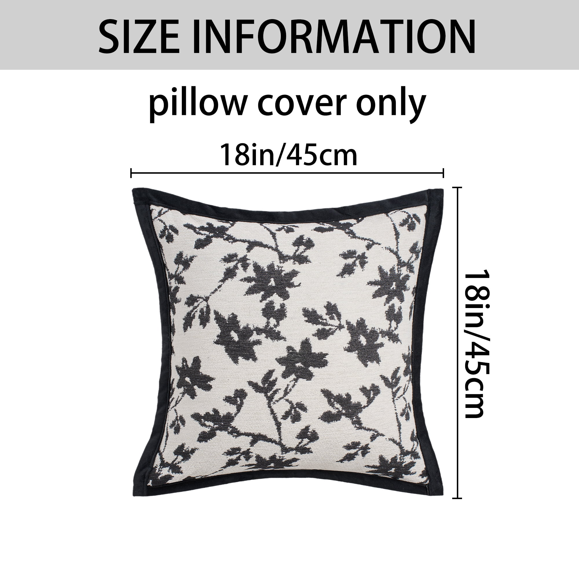 Unique Bargains Set of 2 Chenille Leaves Jacquard Throw Pillow Covers Black