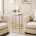thumbnail image 2 of Topeakmart Round Glass Top Bedside Table End Table Accent Table with Metal Frame, Gold, 2 of 9