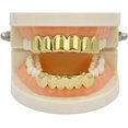 thumbnail image 2 of LAICAIW JINAO New Custom Fit Gold Plated Hip Hop Teeth Grillz Caps Fangs Top & Bottom Grill Set Vampire teeth, 2 of 3