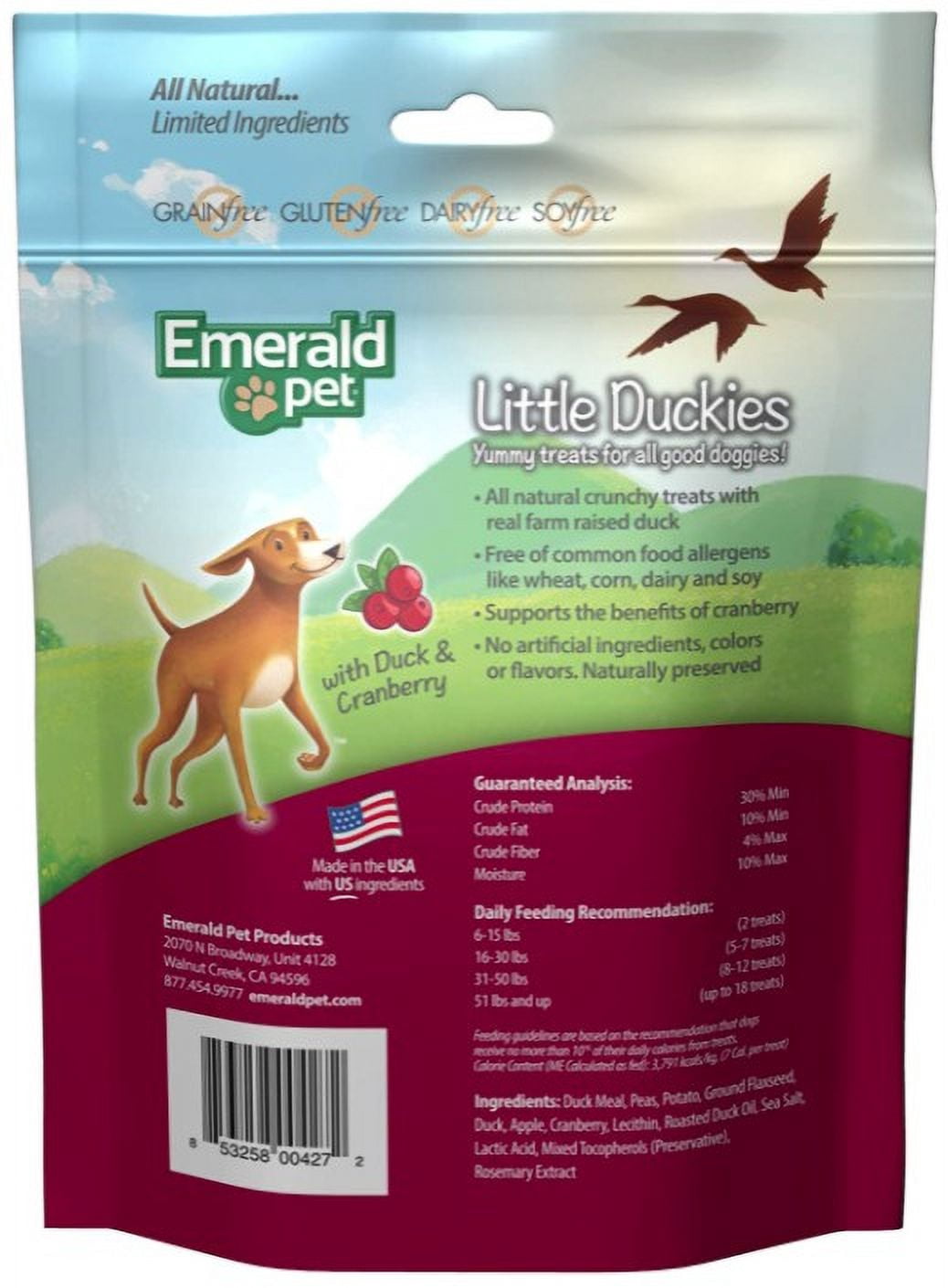 Emerald Pet Little Duckies Dog Treats with Duck and Cranberry [Dog Meat and Jerky Treats, Dog Clearance, Emerald Pet, Dog Supplies] 5 oz