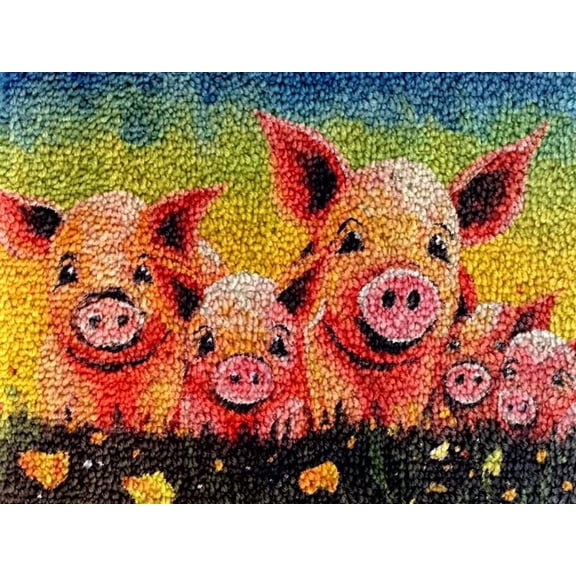 Pig Family Latch Hook Kits Rug DIY Cushion Tapestry Making Crochet Hook Mat Making Kits Color Preprinted Pattern Canvas DIY Carpet Needlework Crochet Kits 52x38cm (cll-134)