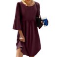 thumbnail image 1 of Sexy Dance Robe Midi d'Été pour Femme à Col Rond, Coupe Évasée, Grande Taille, Robe Soleil Ample à Manches Longues, Rouge Foncé, TP, 1 of 2