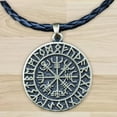 thumbnail image 2 of Collar vikingo Yuyangstore Con Colgante de Escudo Nórdico de acero Para hombre Cuero bronce, 2 of 5