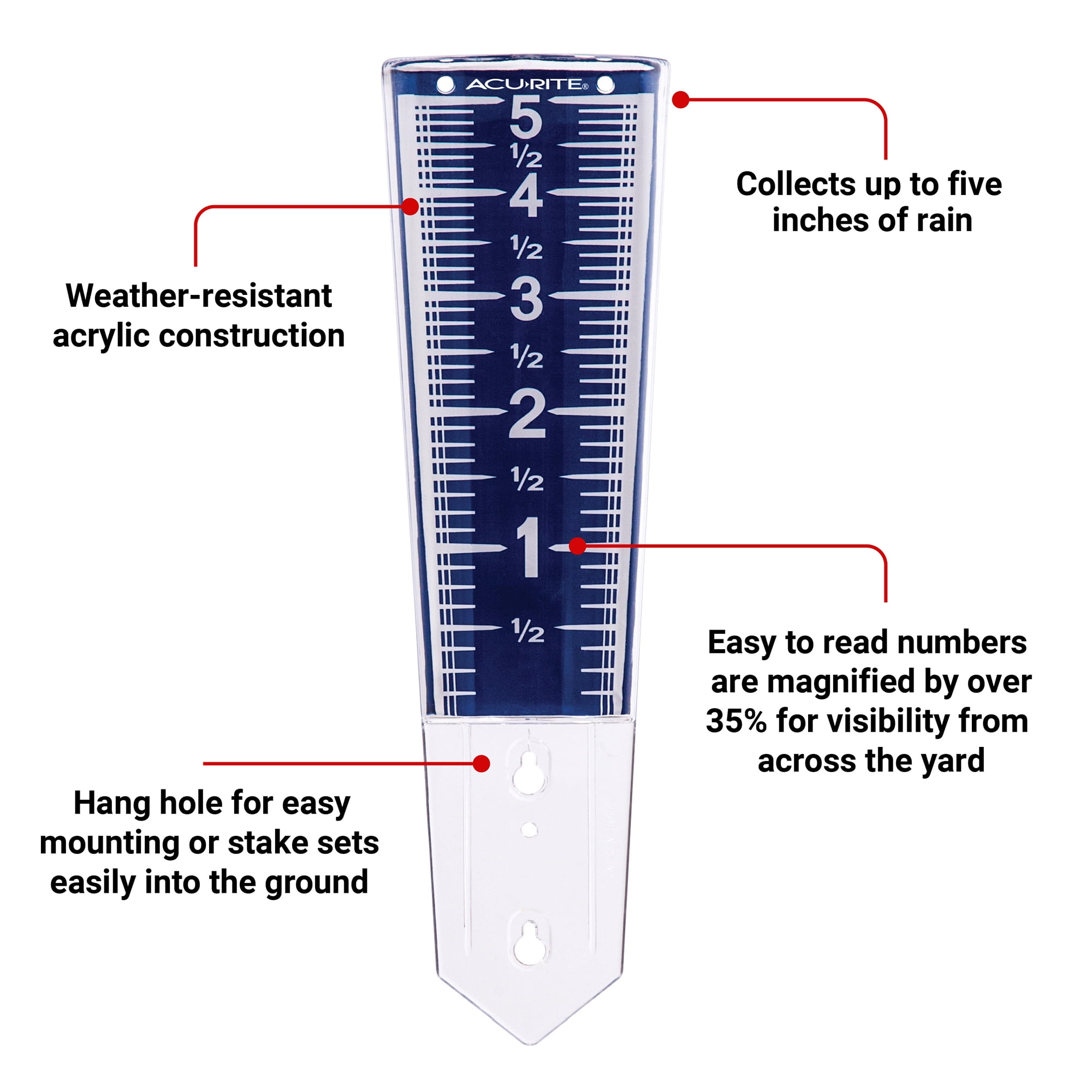 AcuRite 5-inch Blue Capacity Magnifying Rain Gauge (2" x 2.8" x 12.5")