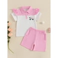 thumbnail image 2 of aturustex Little Girls 2pcs Gold Shorts Outfits 12M 18M 2T 3T 4T 5T Toddler Baby Short Sleeve T-shirts Cart Half Button-up Shirts Lapel Neck Tops with Casual Summer Clothes for Holiday Party, 2 of 6