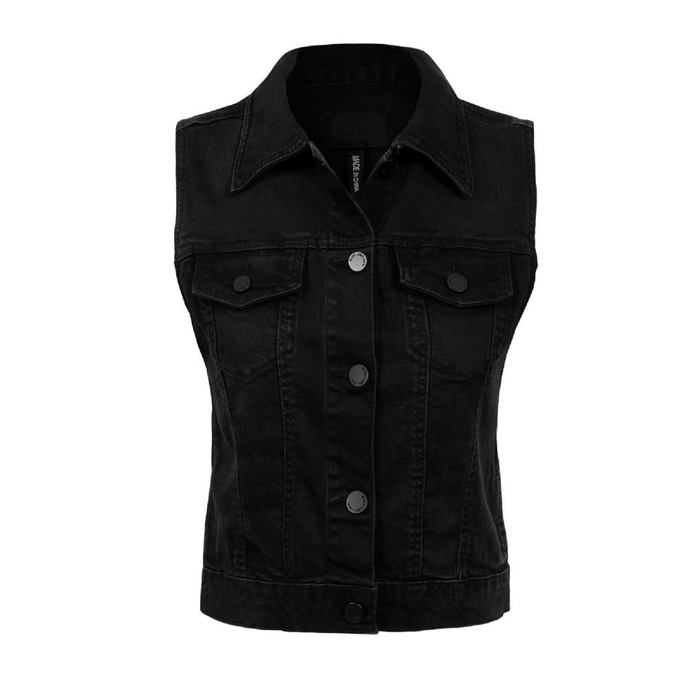 black sleeveless jean vest
