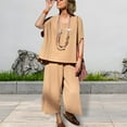 thumbnail image 4 of ZenCart 2Pcs/Set Women Summer Outfit V-Neck Short Sleeve Tee Shirt Loose Fit Wide Leg Pants Set Solid Color Casual Outfit, 4 of 8