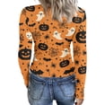 thumbnail image 6 of IYYVV Halloween Shirts for Women 2026 Long Sleeve Crewneck Slim Fitted Basic Tees Funny Ghost Pumpkin Graphic Ribbed Shirts Saffron XL, 6 of 6