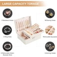thumbnail image 3 of GOVVEP  Jewelry Box, 2 Layers Large Leather Jewelry Organizer Storage Case with Removable Pad for Earrings, Mother's Day Gift, White, 3 of 6