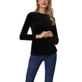 thumbnail image 4 of INSPIRE CHIC Women's Casual Round Neck Long Sleeves Stretchy Velvet Blouse L Black, 4 of 6