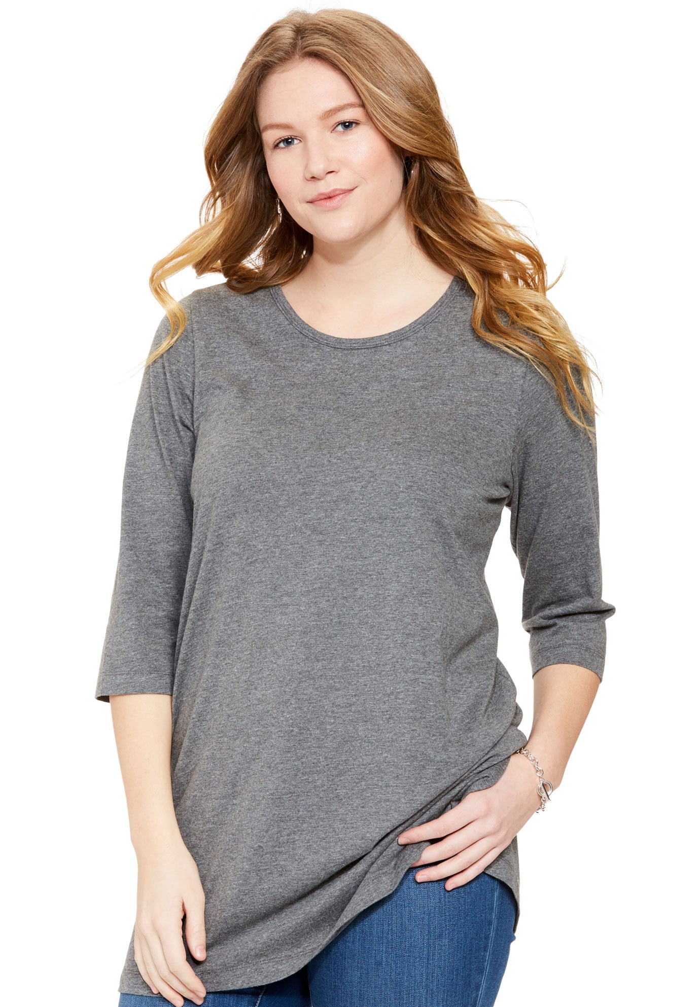 Woman Within - Woman Within Plus Size Scoop Neck Three-quarter Sleeve ...
