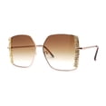 thumbnail image 2 of Womens Intricate Rhinestone Jewel Trim Metal Oversized Sunglasses Gold Brown, 2 of 4