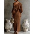 thumbnail image 2 of Brown Womens Textured One-Shoulder Maxi Dress, Relaxed Fit For Casual Or Vacation Wear, 2 of 3