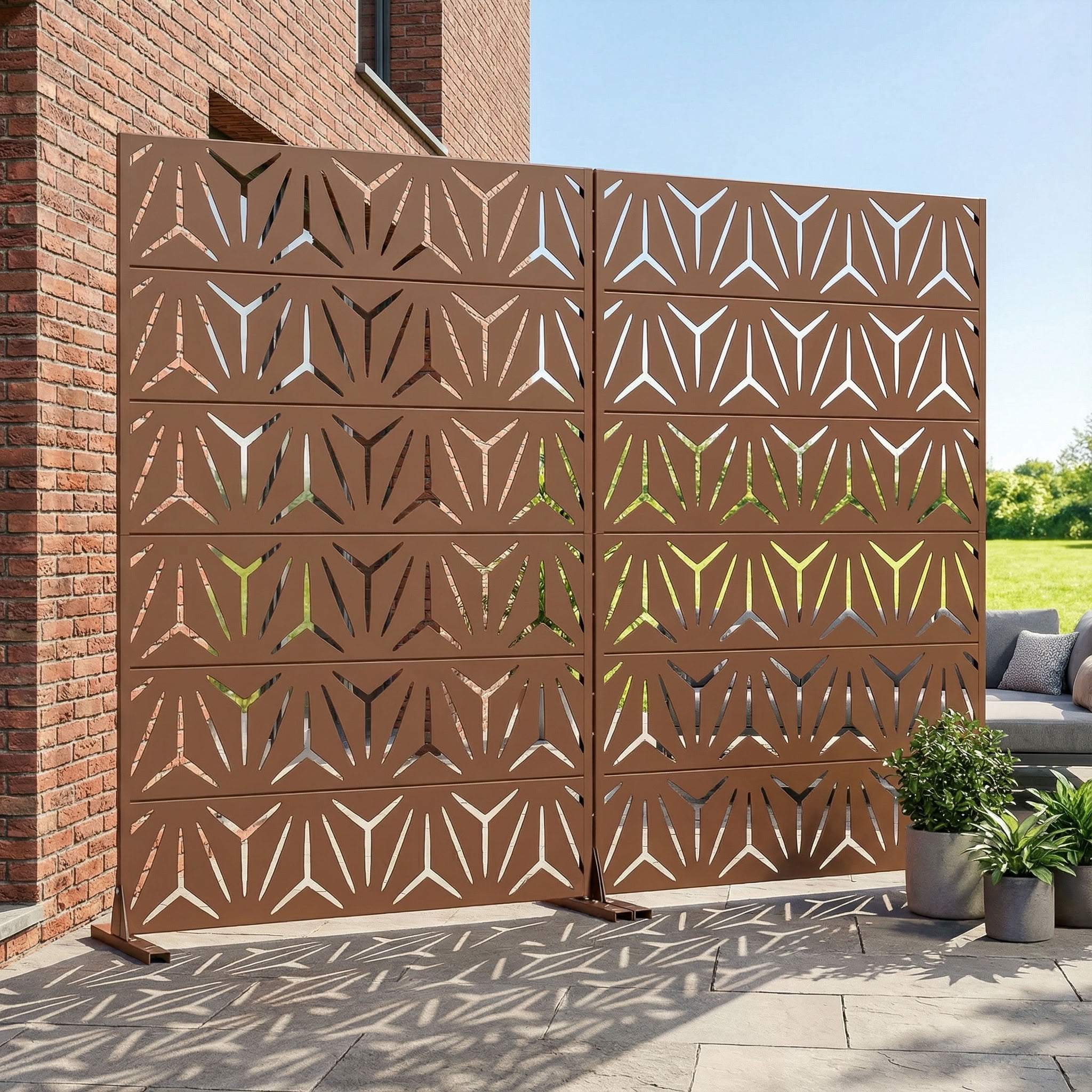 MAYEERTY 6 Panels Metal Outdoor Privacy Screen Garden Divider Patio Backyard Decorative Privacy Fence 2Pcs, 72×47.2×15.7in