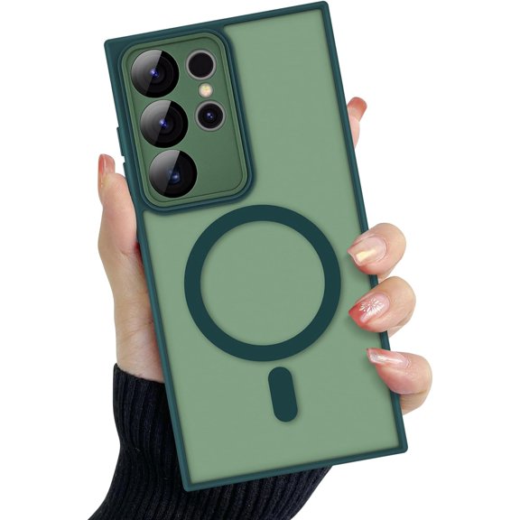 for Samsung Galaxy S23 Ultra 5G Magnetic Case, Luxury Clear Case for Women Girls Men Soft TPU Frame Hard PC Back Shockproof Full Camera Protector Cover for Samsung Galaxy S23 Ultra-Green
