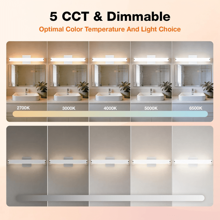 Sylvania 24" Modern Vanity Lights for Bathroom, 22W, 5 CCT Select, Dimmable, Round Shape, Brush Nickel