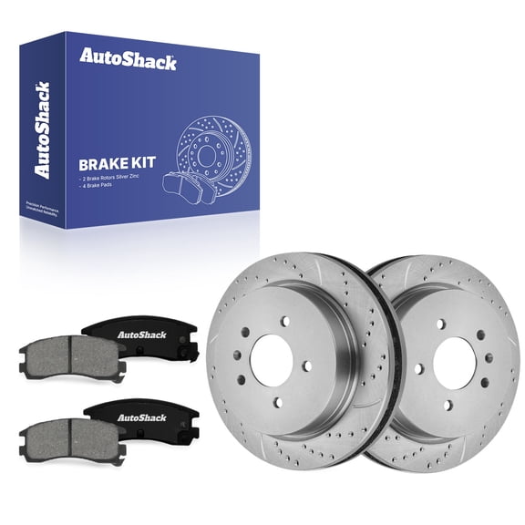 AutoShack Rear Vented Drilled & Slotted Silver Zinc Coated Brake Rotors   Premium Ceramic Pads 6-PC Brake Kit Replacement for 2003-2004 Cadillac Seville SilverShield Pro 11.73" (298 mm)