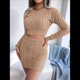 thumbnail image 4 of Conjunto de 2 Piezas de Suéter Ajustado y Minifalda para Mujer, Jersey de Larga con Top Corto de Punto . Caqui L, 4 of 10