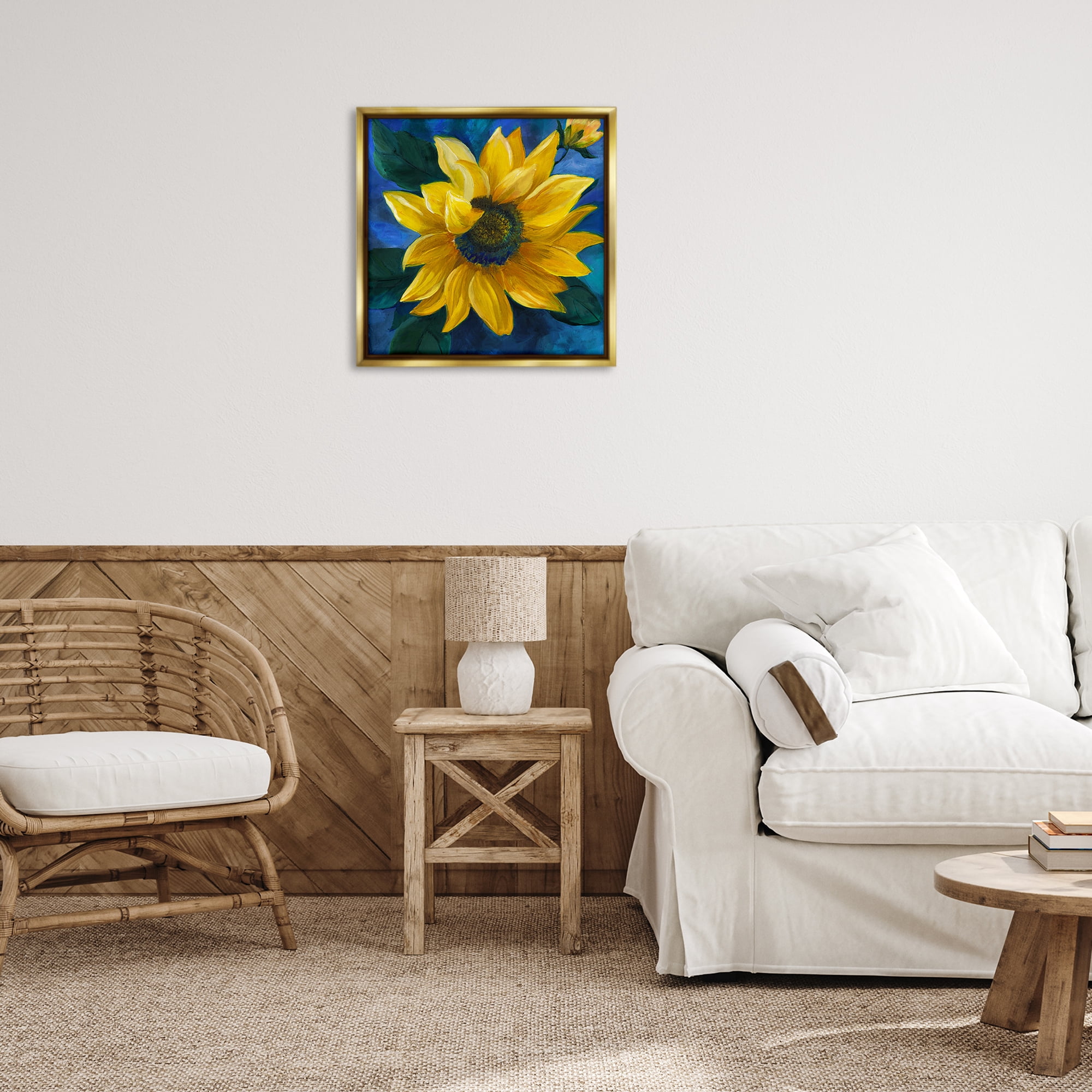 Stupell Industries Sunflower Curling Petals Plants & Flowers Painting Gold Floater Framed Canvas Art Print Wall Art, 25 x 25