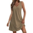 thumbnail image 2 of LMKIHUSA Women's V Neck Tank Dress Casual Summer Solid Color Beach Sun Dresses Loose Fit Sleeveless Knee Length Mini Dress Sundress with Pockets,Khaki XXL, 2 of 7